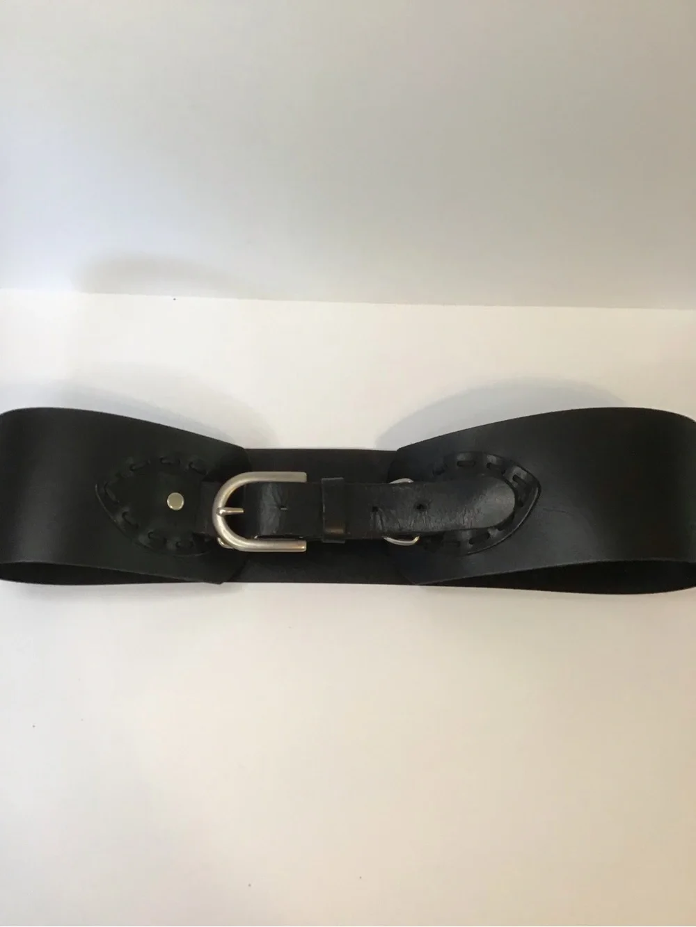 OLD NAVY Women's Black Leather Wide Corset Waist Belt with Silver Buckle M